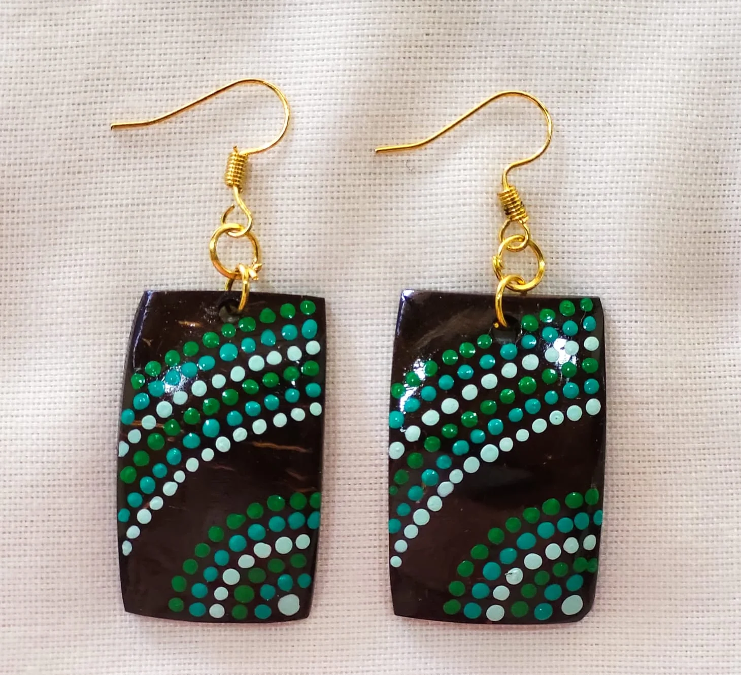 Green Wave Dot Earrings
