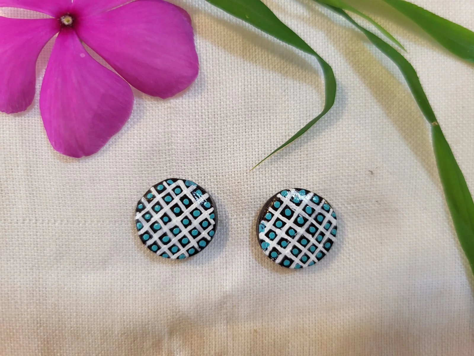Teal Grid Lattice Stud Earrings – 1 of 1
